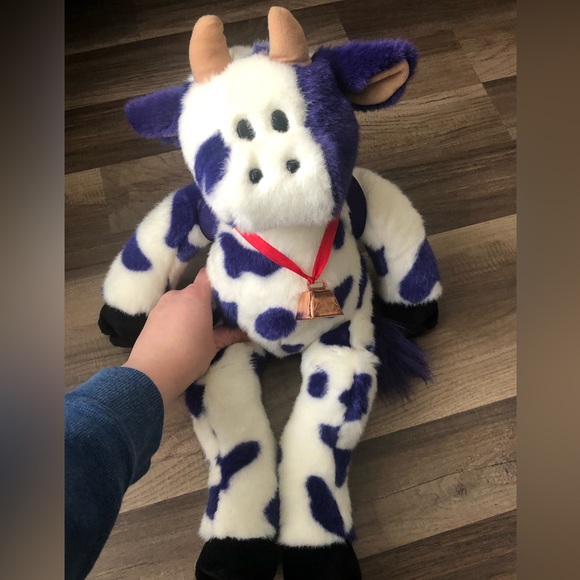 zany brainy Toys Vintage 997 Zany Brainy Purple And White Cow Plush
